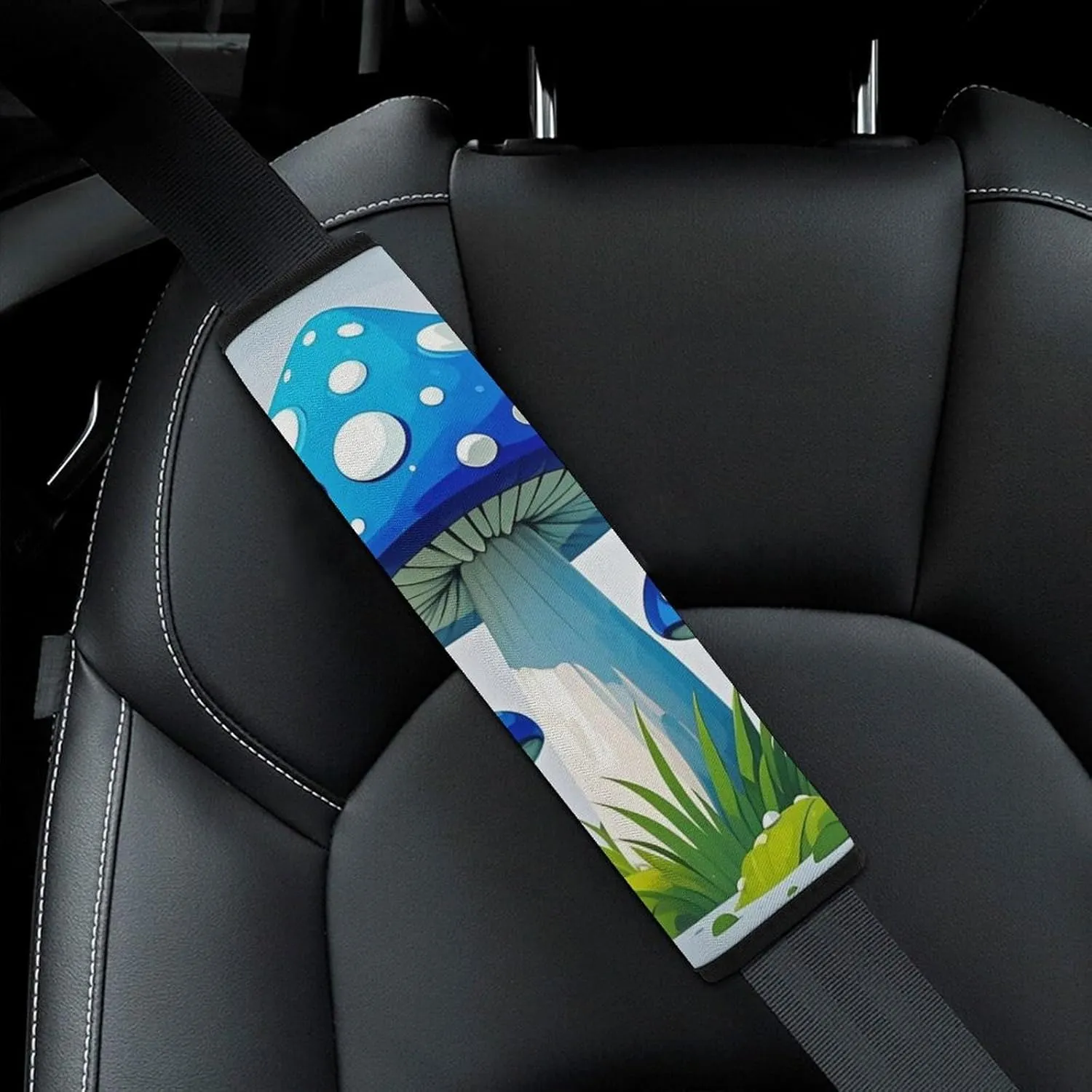 Cartoon Blue Mushroom Auto Seat Belt Cover 2PCS Universal Car Seat Belt Shoulder Protector Pad, Protect Your Shoulders and Neck for Car Seat Belt, Shoulder Bag, Backpack