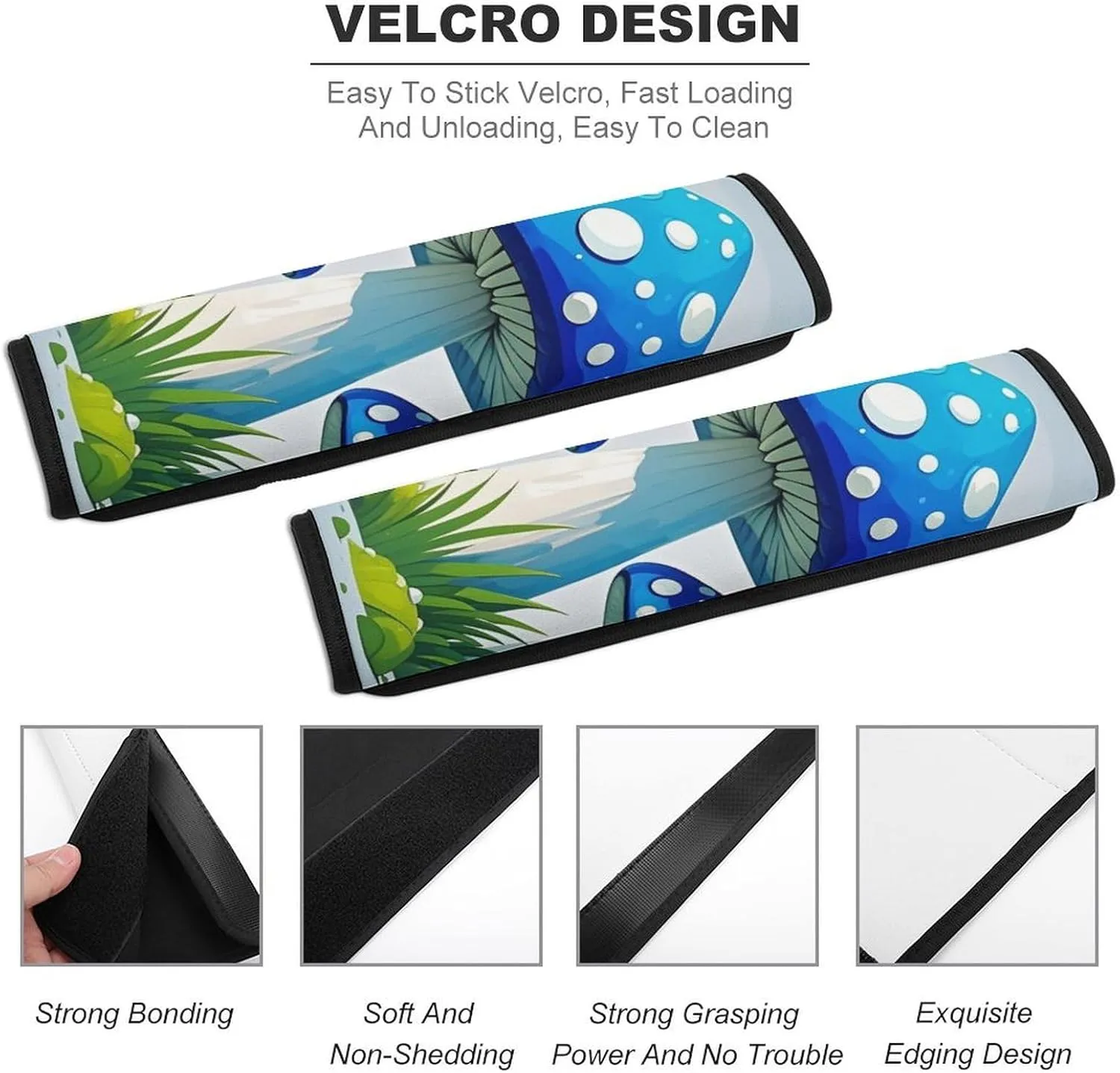 Cartoon Blue Mushroom Auto Seat Belt Cover 2PCS Universal Car Seat Belt Shoulder Protector Pad, Protect Your Shoulders and Neck for Car Seat Belt, Shoulder Bag, Backpack