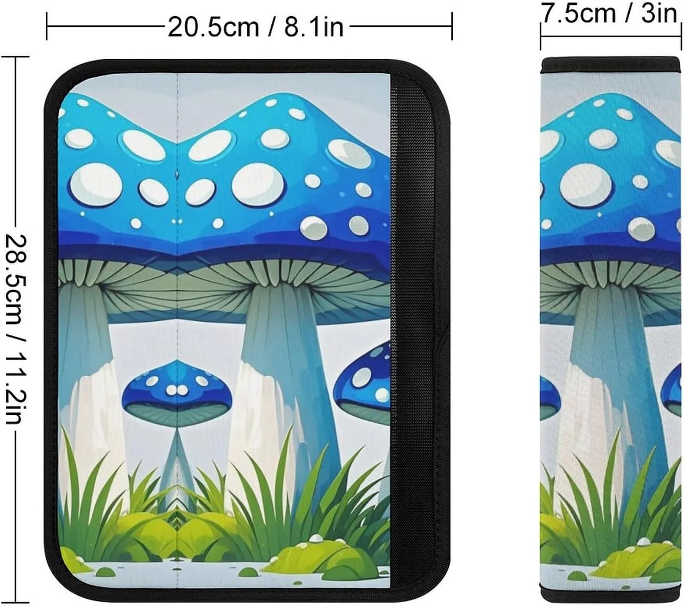 Cartoon Blue Mushroom Auto Seat Belt Cover 2PCS Universal Car Seat Belt Shoulder Protector Pad, Protect Your Shoulders and Neck for Car Seat Belt, Shoulder Bag, Backpack