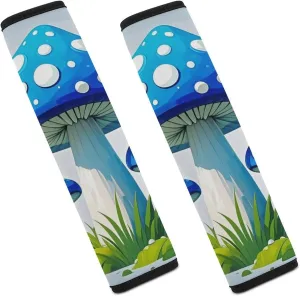 Cartoon Blue Mushroom Auto Seat Belt Cover 2PCS Universal Car Seat Belt Shoulder Protector Pad, Protect Your Shoulders and Neck for Car Seat Belt, Shoulder Bag, Backpack