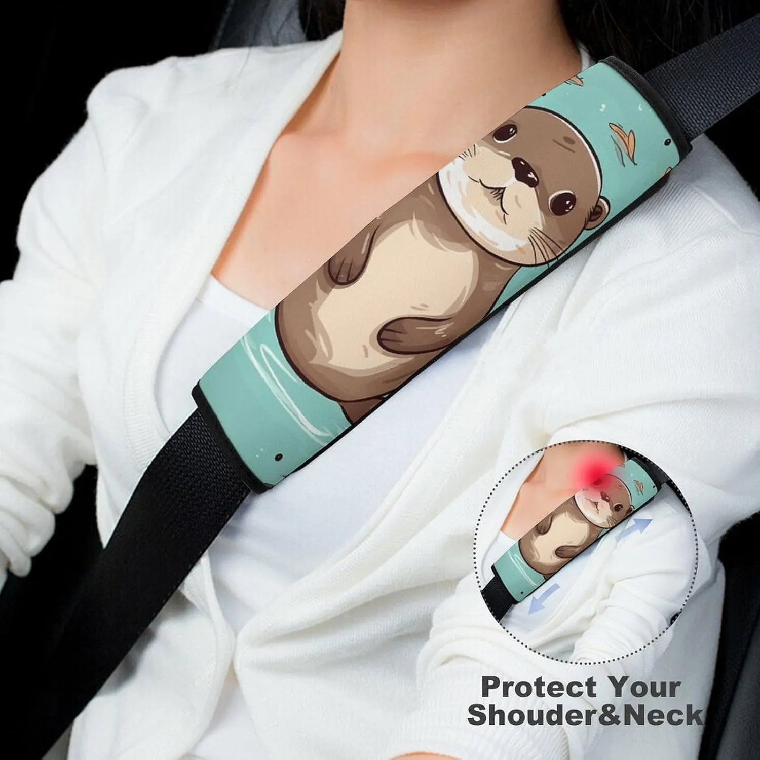 Cartoon Cute Otter Auto Seat Belt Cover 2PCS Universal Car Seat Belt Shoulder Protector Pad, Protect Your Shoulders and Neck for Car Seat Belt, Shoulder Bag, Backpack