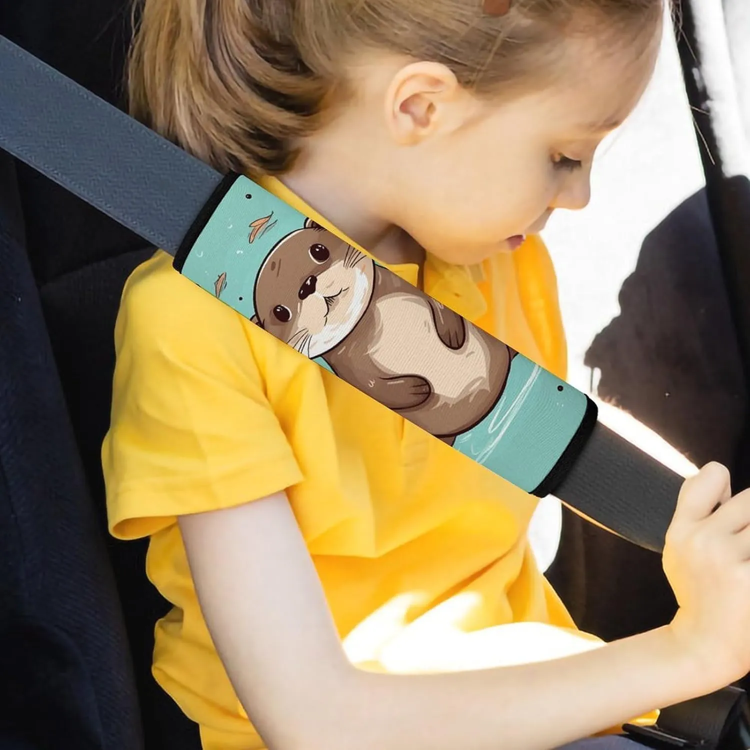 Cartoon Cute Otter Auto Seat Belt Cover 2PCS Universal Car Seat Belt Shoulder Protector Pad, Protect Your Shoulders and Neck for Car Seat Belt, Shoulder Bag, Backpack