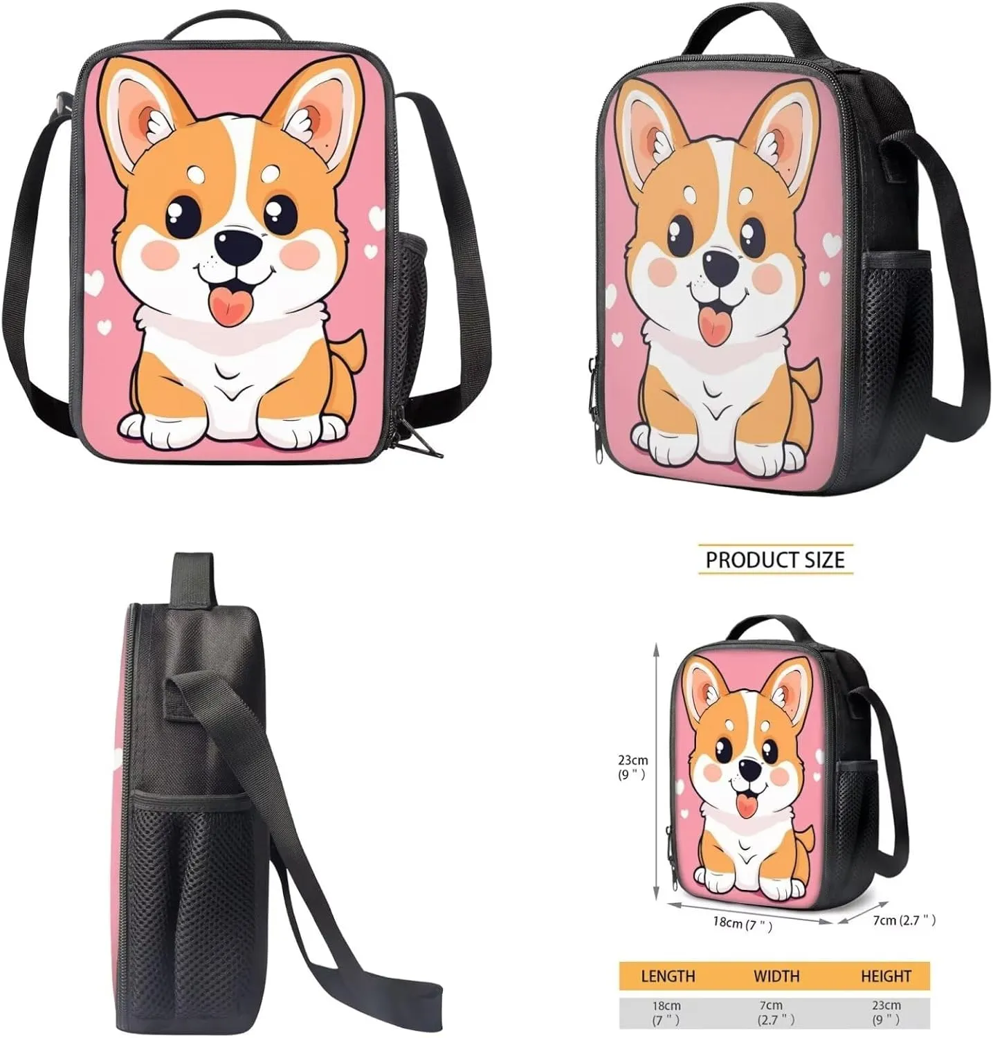 Cartoon Dog Backpack for School Girls 3rd Grade/2nd Grade with Lunch Box Corgi Bookbag for Kids 6-8/8-10/8-12 Middle School Bag Lunchbox Pencil Case Book Bag Lunch Bag Schoolbag Set