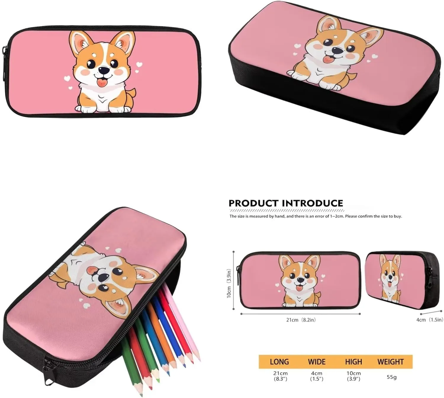 Cartoon Dog Backpack for School Girls 3rd Grade/2nd Grade with Lunch Box Corgi Bookbag for Kids 6-8/8-10/8-12 Middle School Bag Lunchbox Pencil Case Book Bag Lunch Bag Schoolbag Set