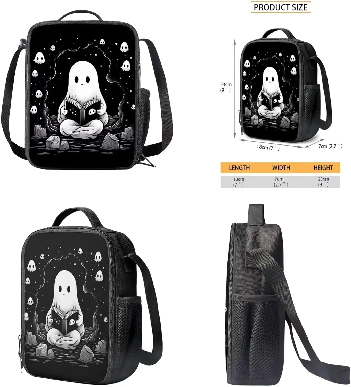 Cartoon Ghost Backpack for Boys Girls Age 8-10 Kids Stylish School Backpack Sets with Lunch Bag and Pencil Case Lightweight Bookpack 3 in 1 Set for HighSchool Students