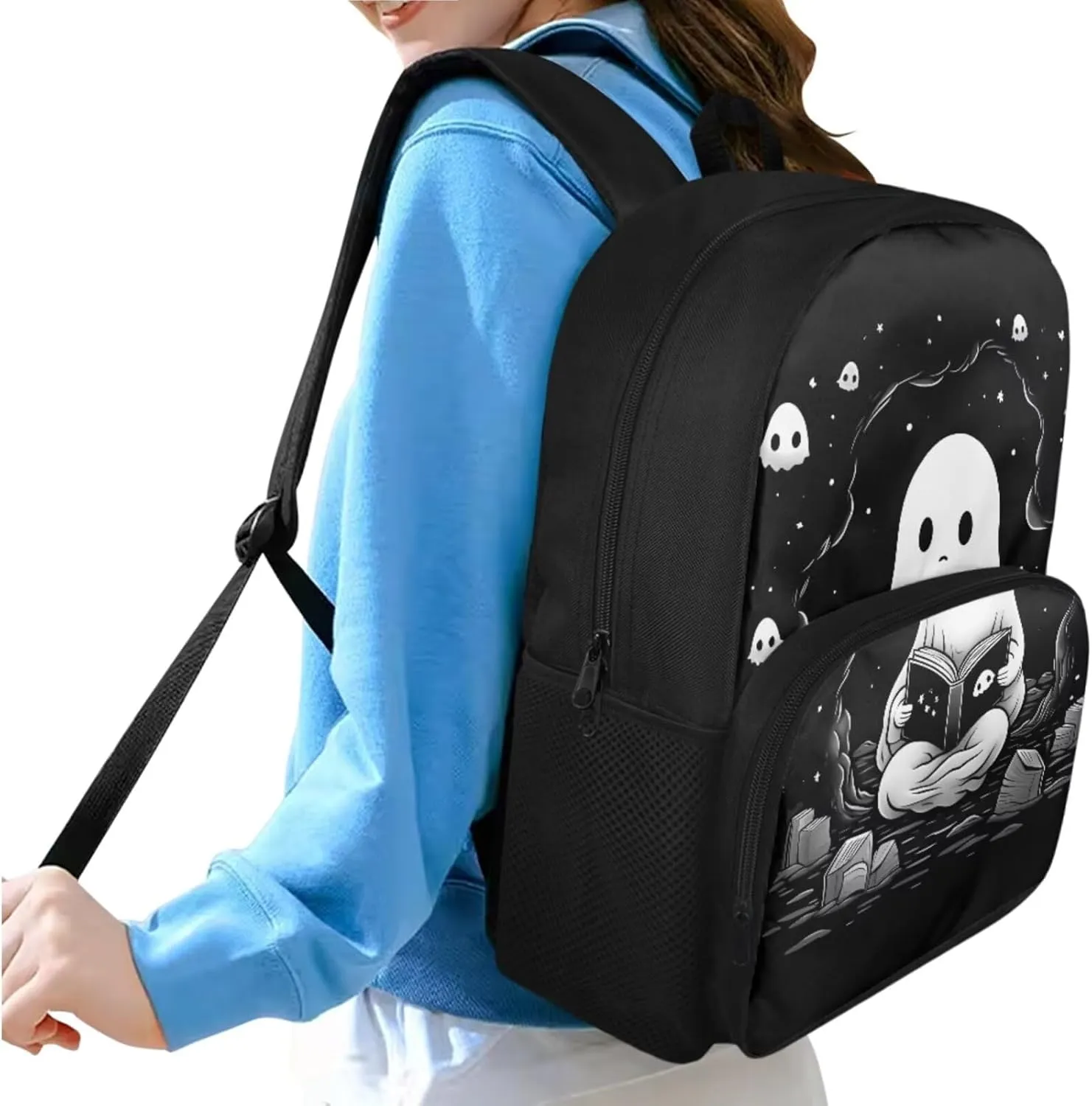 Cartoon Ghost Backpack for Boys Girls Age 8-10 Kids Stylish School Backpack Sets with Lunch Bag and Pencil Case Lightweight Bookpack 3 in 1 Set for HighSchool Students