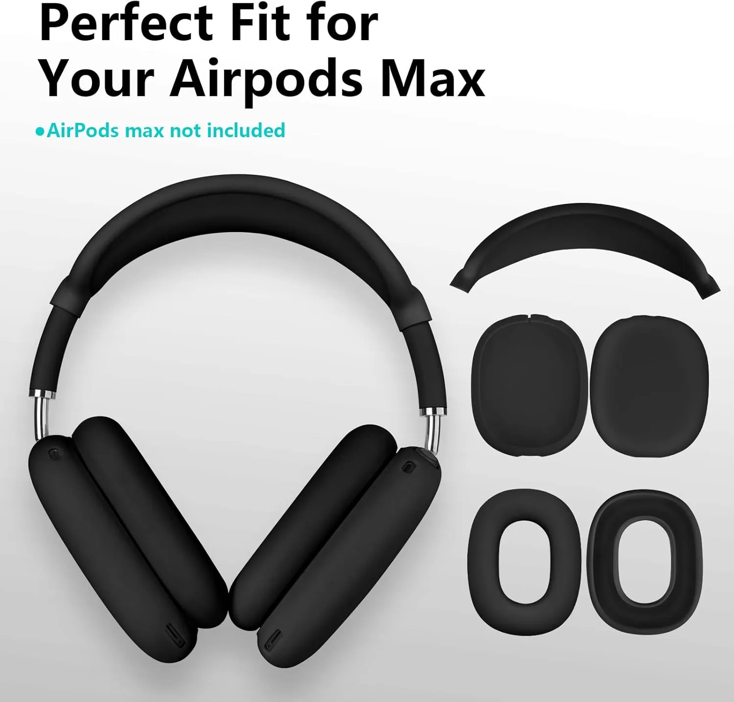 Case for Airpods Max Headphones, Ear Pad Case Cover/Ear Cups Cover/Headband Cover for AirPods Max (USB-C/Lightning)(2024/2020), Silicone Cover for Apple Airpod Max, Accessories Cases (Black)