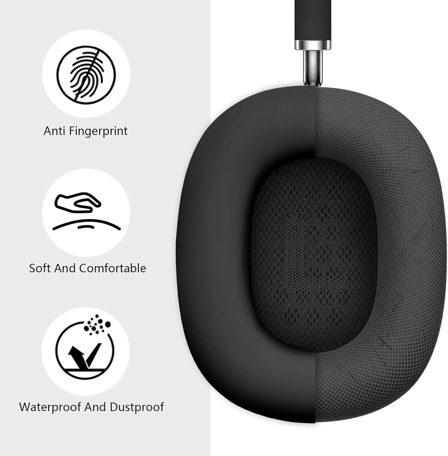 Case for Airpods Max Headphones, Ear Pad Case Cover/Ear Cups Cover/Headband Cover for AirPods Max (USB-C/Lightning)(2024/2020), Silicone Cover for Apple Airpod Max, Accessories Cases (Black)