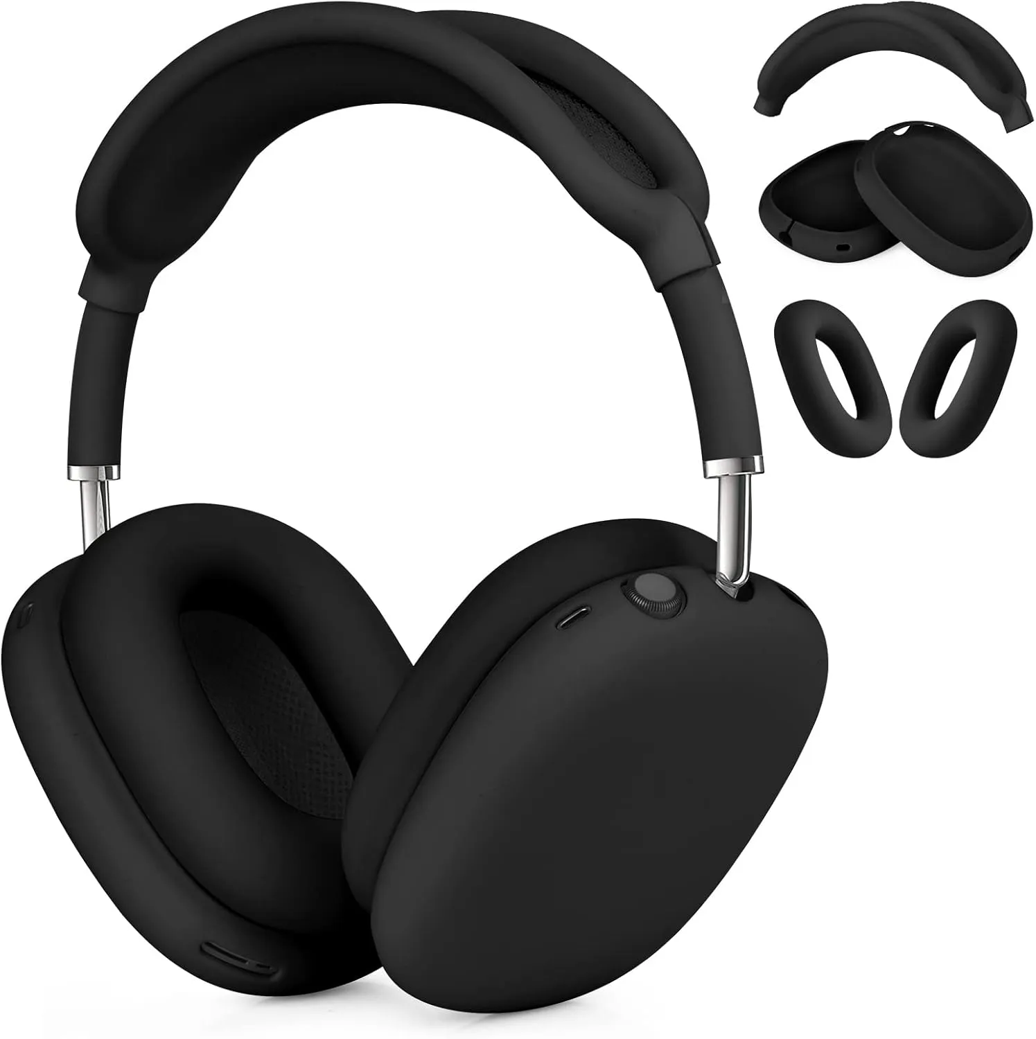 Case for Airpods Max Headphones, Ear Pad Case Cover/Ear Cups Cover/Headband Cover for AirPods Max (USB-C/Lightning)(2024/2020), Silicone Cover for Apple Airpod Max, Accessories Cases (Black)