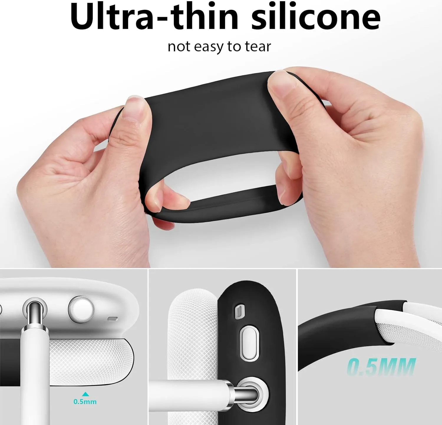 Case for Airpods Max Headphones, Ear Pad Case Cover/Ear Cups Cover/Headband Cover for AirPods Max (USB-C/Lightning)(2024/2020), Silicone Cover for Apple Airpod Max, Accessories Cases (Black)