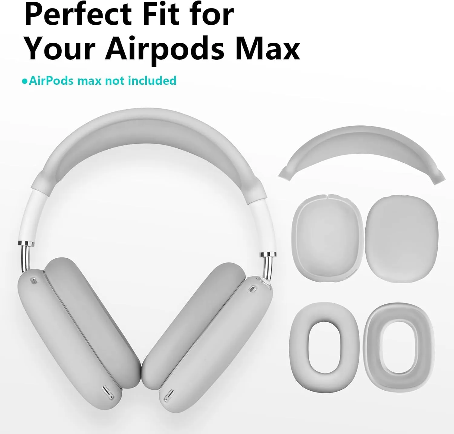 Case for Airpods Max Headphones, Ear Pad Case Cover/Ear Cups Cover/Headband Cover for AirPods Max (USB-C/Lightning)(2024/2020), Silicone Cover for Apple Airpod Max, Accessories Cases(Gary)