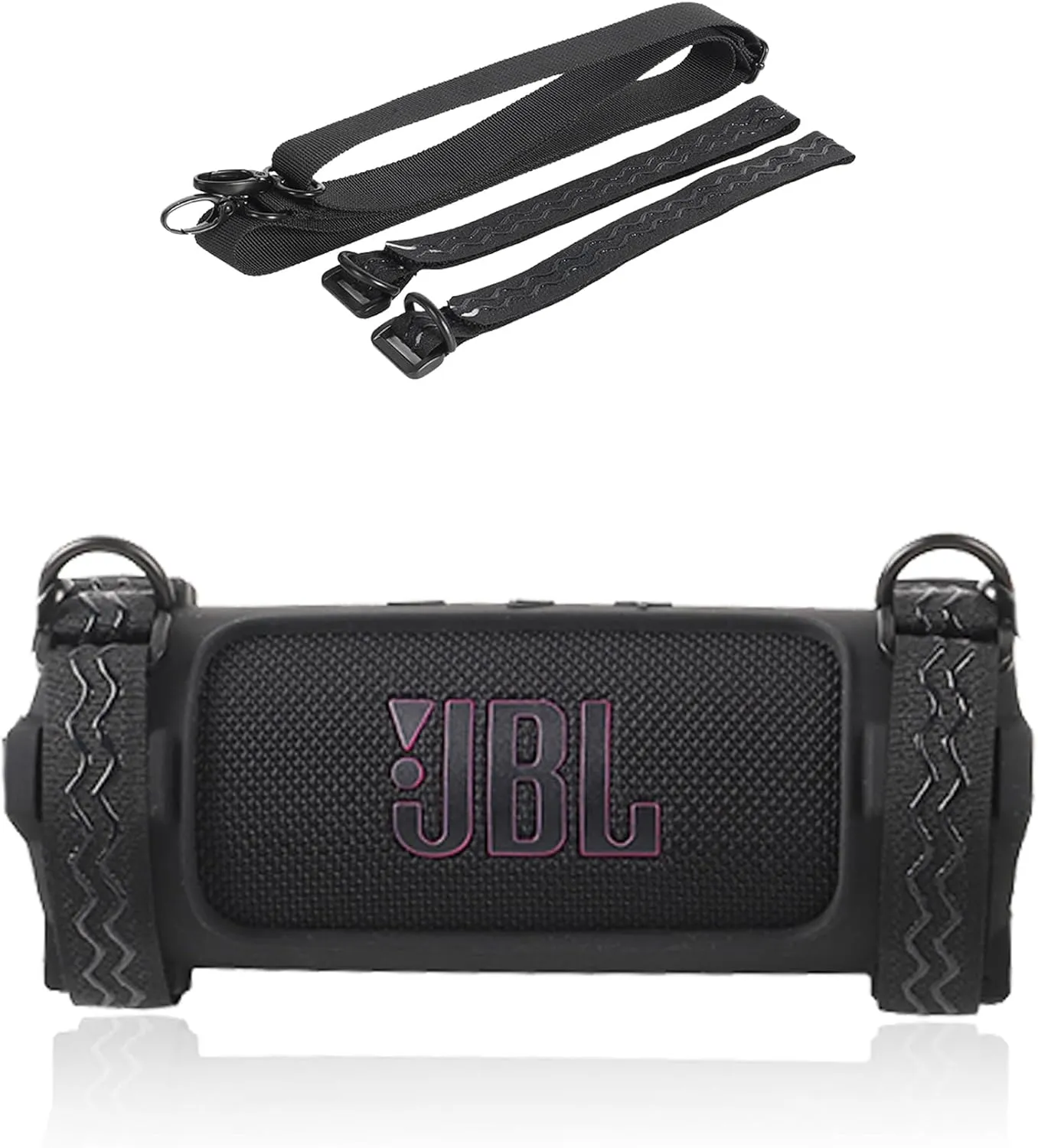 Case for JBL Flip 7 Portable Bluetooth Speaker,Soft Protective,BOVUGAC Silicone Case Cover with Shoulder Strap and Bike Strap for Bike Golf Cart Railing for JBL Flip 7 Speaker Accessories-Black