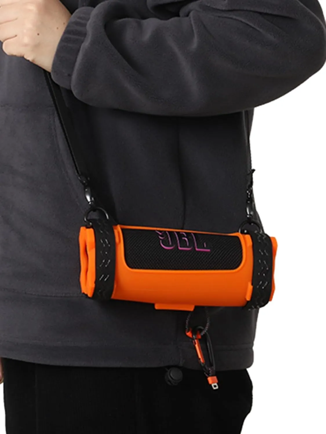 Case for JBL Flip 7 Portable Bluetooth Speaker,Soft Protective,BOVUGAC Silicone Case Cover with Shoulder Strap and Bike Strap for Bike Golf Cart Railing for JBL Flip 7 Speaker Accessories-Orange