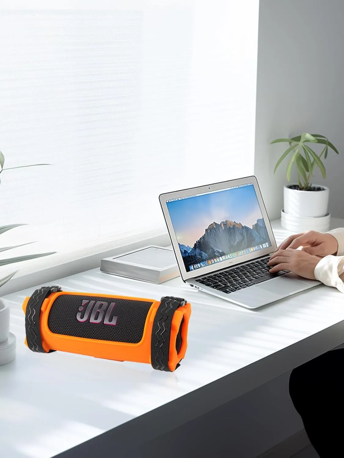 Case for JBL Flip 7 Portable Bluetooth Speaker,Soft Protective,BOVUGAC Silicone Case Cover with Shoulder Strap and Bike Strap for Bike Golf Cart Railing for JBL Flip 7 Speaker Accessories-Orange