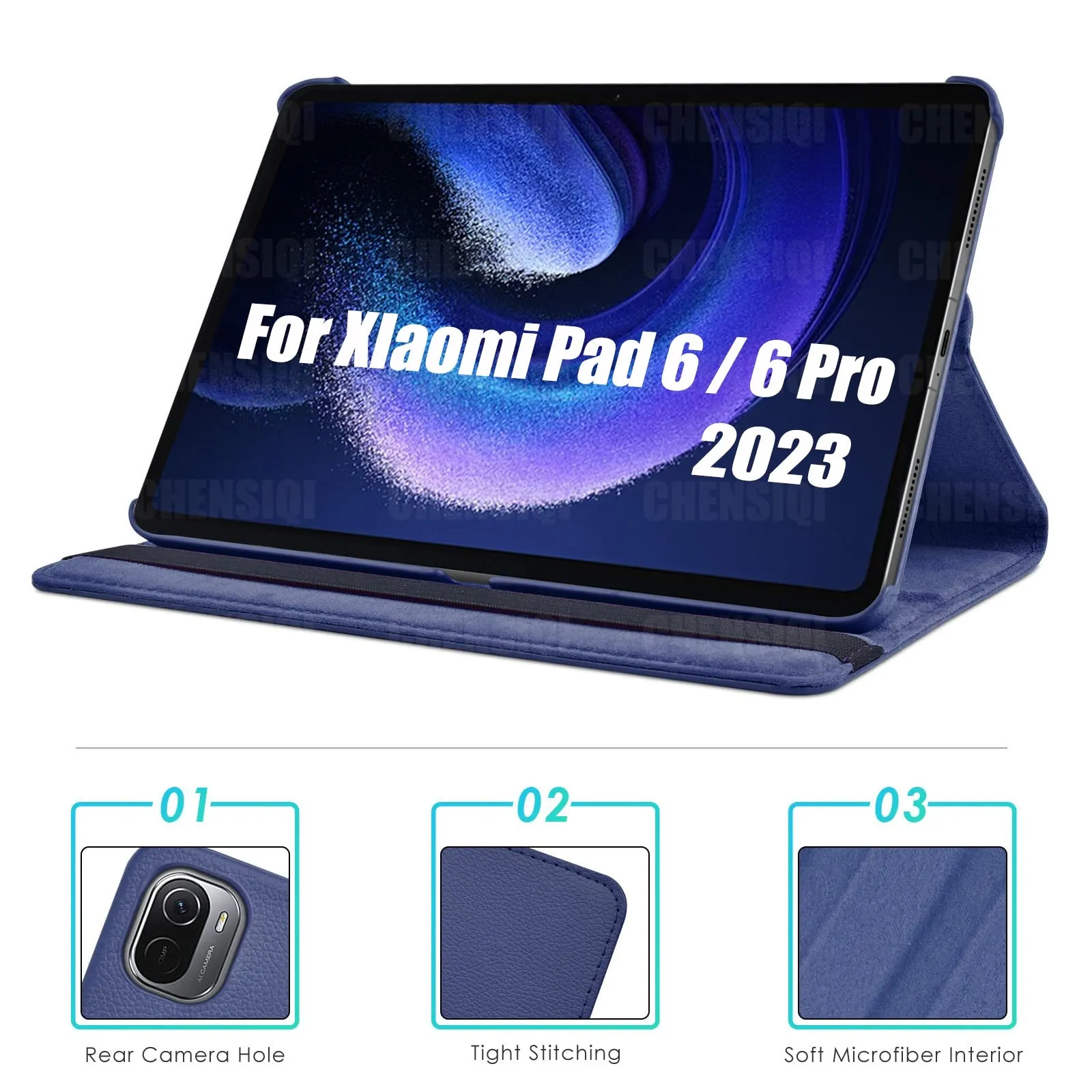 Case for Xiaomi Pad 6/Mi Pad 6 Pro 11" Tablet 2023 Leather Protective Case with Sleep/Wake Function and 360 Rotating Stand Case