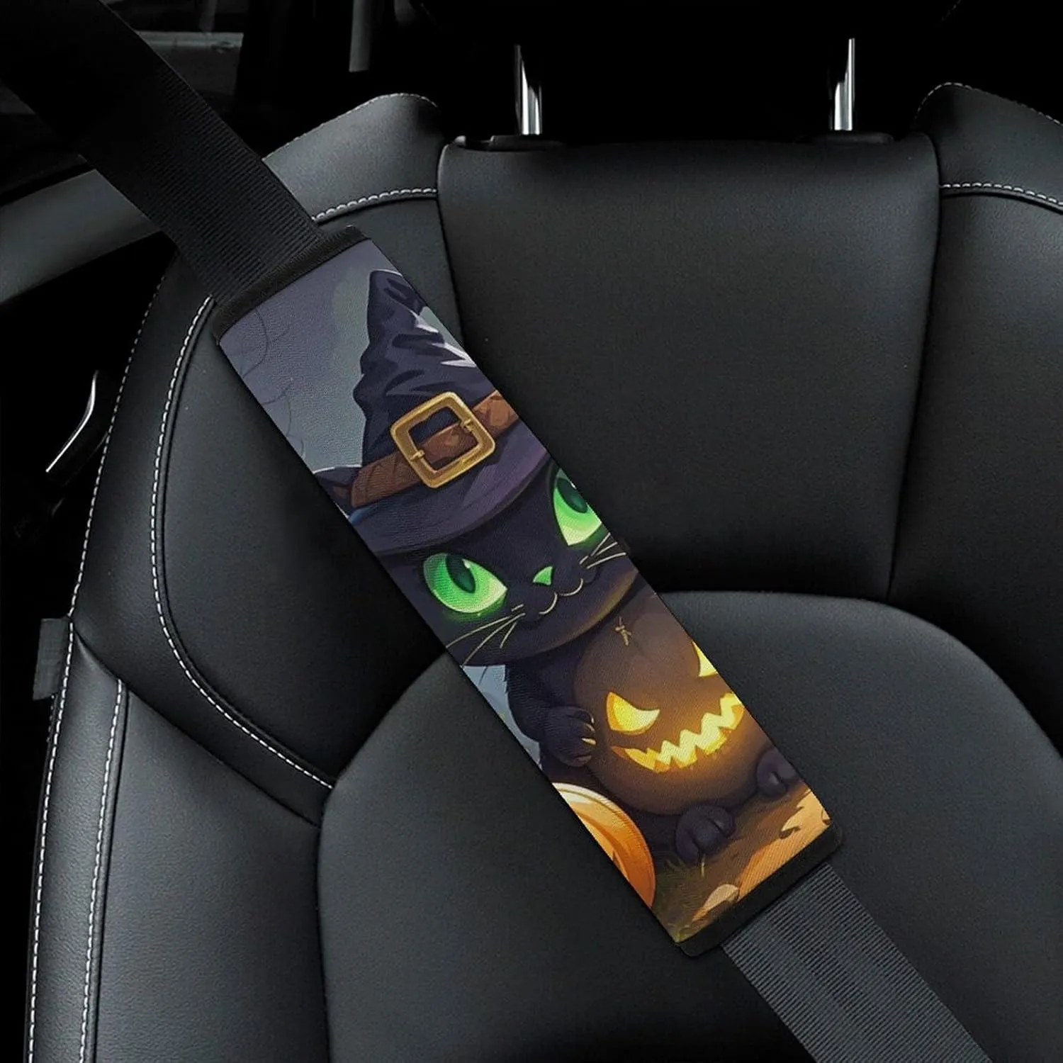 Cat Halloween Auto Seat Belt Cover 1PCS Universal Car Seat Belt Shoulder Protector Pad, Protect Your Shoulders and Neck for Car Seat Belt, Shoulder Bag, Backpack