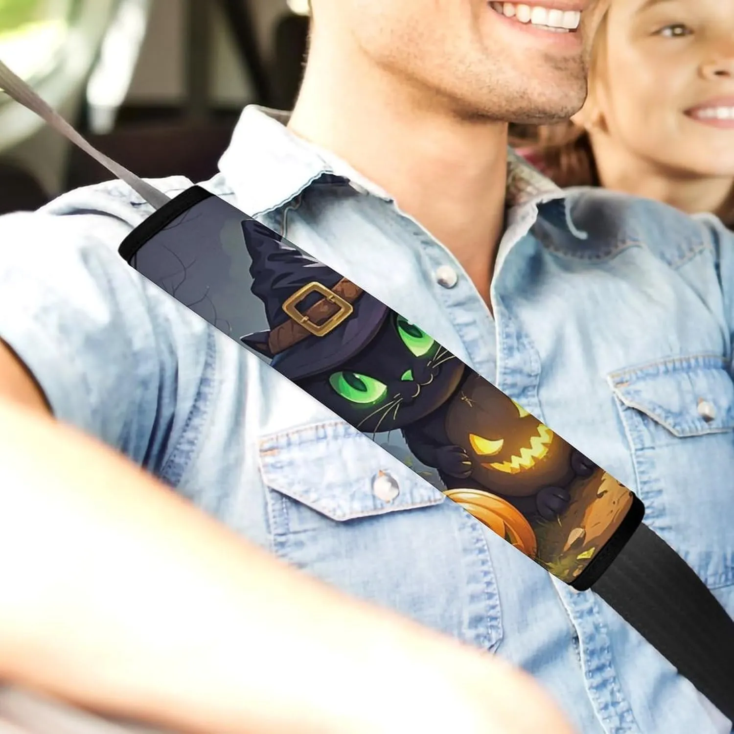 Cat Halloween Auto Seat Belt Cover 1PCS Universal Car Seat Belt Shoulder Protector Pad, Protect Your Shoulders and Neck for Car Seat Belt, Shoulder Bag, Backpack