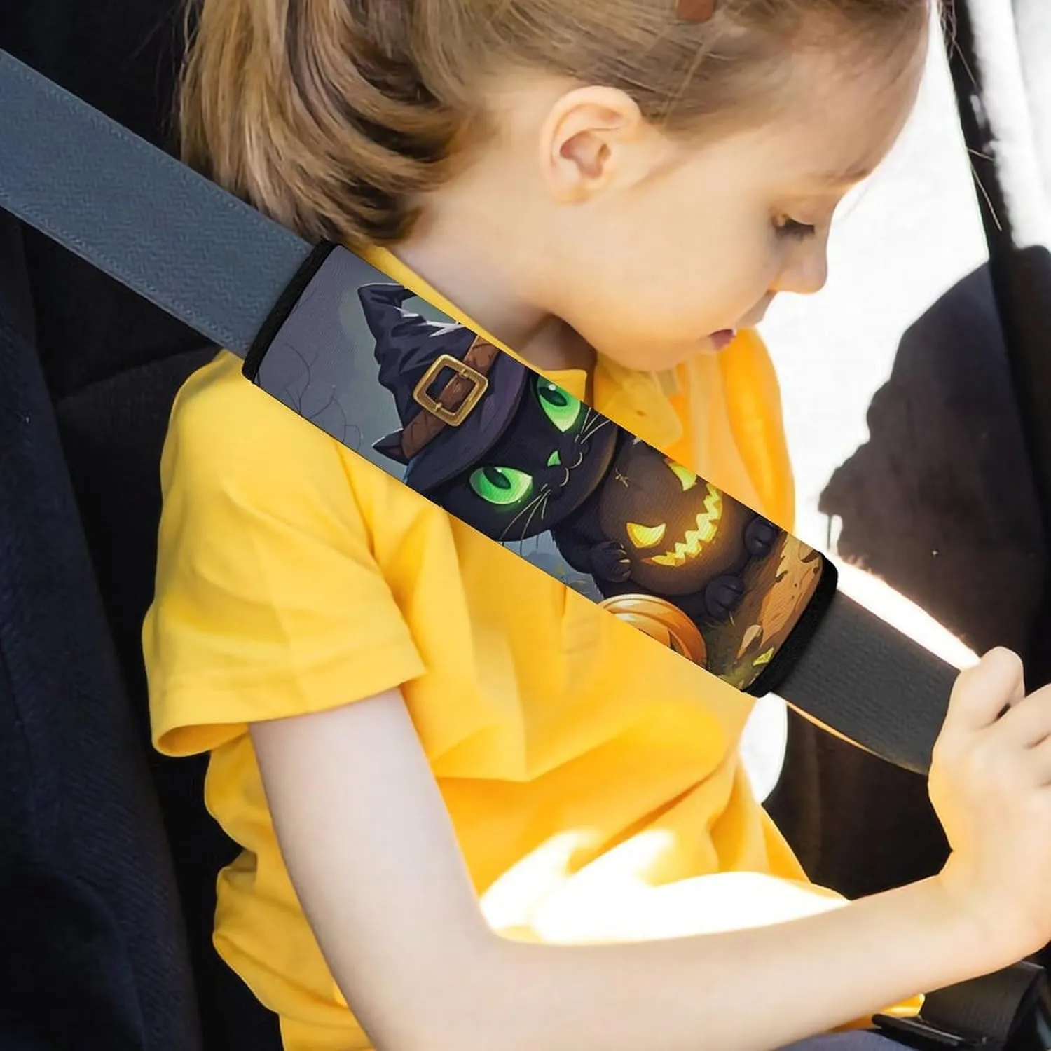 Cat Halloween Auto Seat Belt Cover 1PCS Universal Car Seat Belt Shoulder Protector Pad, Protect Your Shoulders and Neck for Car Seat Belt, Shoulder Bag, Backpack