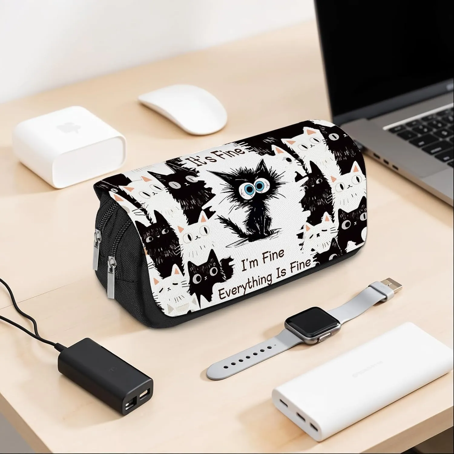 Cat Large Capacity Pencil Case, Black Cats Pencil Pouch for Teens Students- Flip Top Pen Bag with Zipper, Aesthetic Compartments Stationery Pencils Box Organizer for School Travel Office