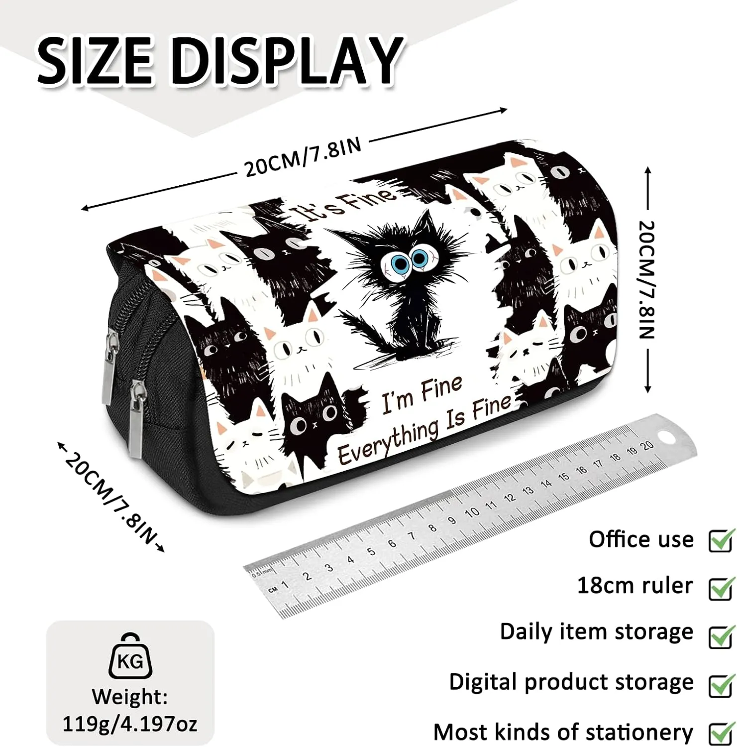 Cat Large Capacity Pencil Case, Black Cats Pencil Pouch for Teens Students- Flip Top Pen Bag with Zipper, Aesthetic Compartments Stationery Pencils Box Organizer for School Travel Office