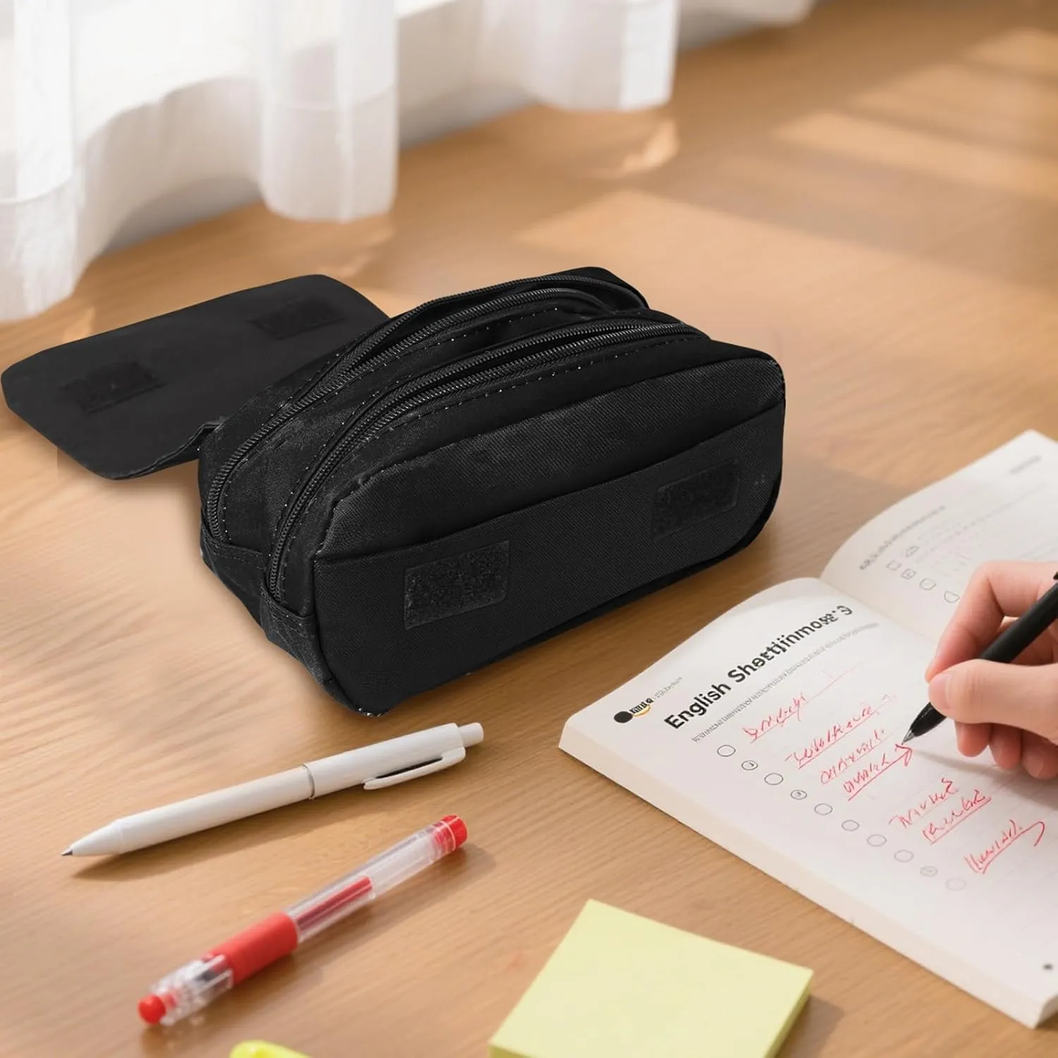Cat Large Capacity Pencil Case, Black Cats Pencil Pouch for Teens Students- Flip Top Pen Bag with Zipper, Aesthetic Compartments Stationery Pencils Box Organizer for School Travel Office