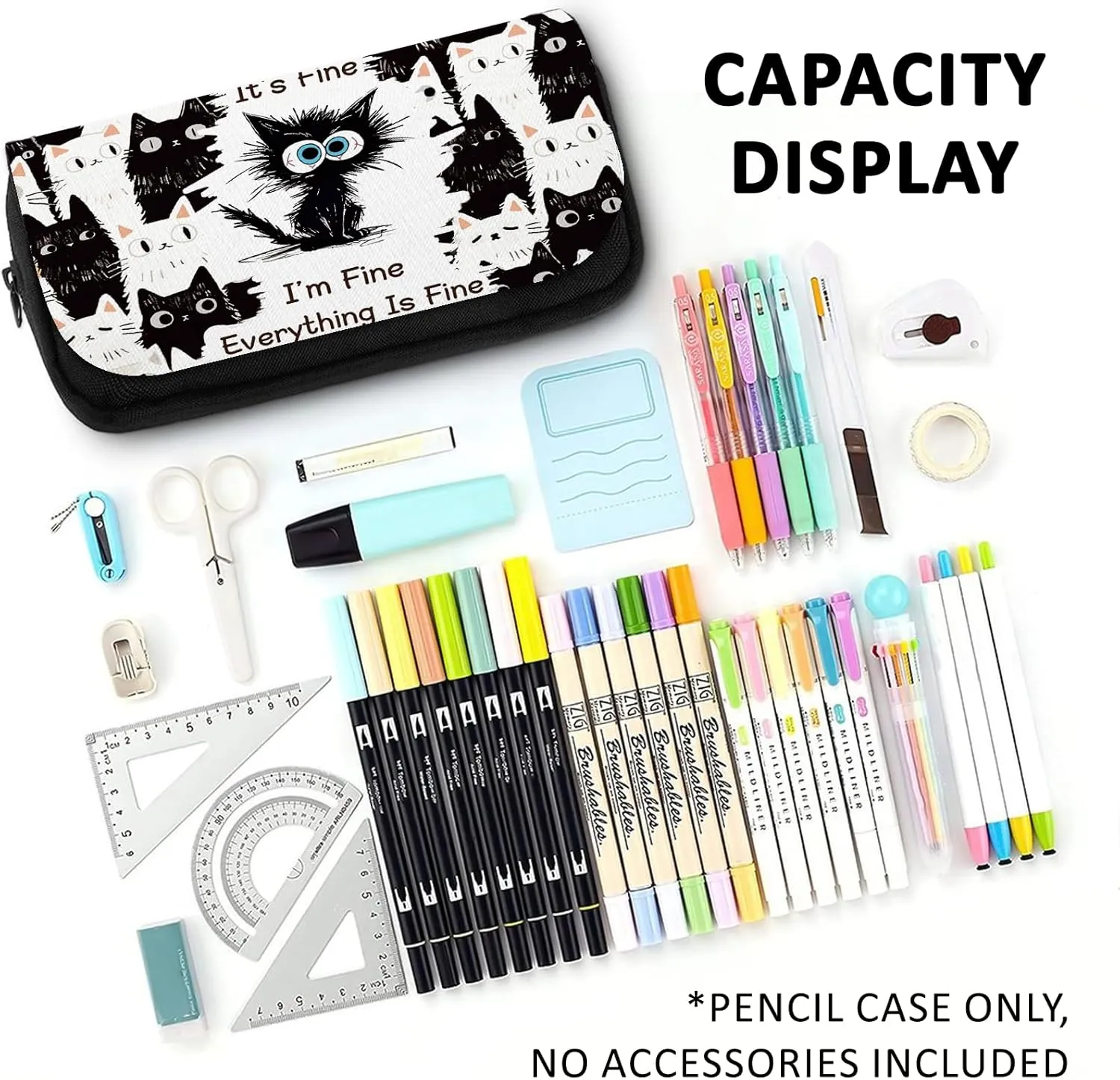 Cat Large Capacity Pencil Case, Black Cats Pencil Pouch for Teens Students- Flip Top Pen Bag with Zipper, Aesthetic Compartments Stationery Pencils Box Organizer for School Travel Office