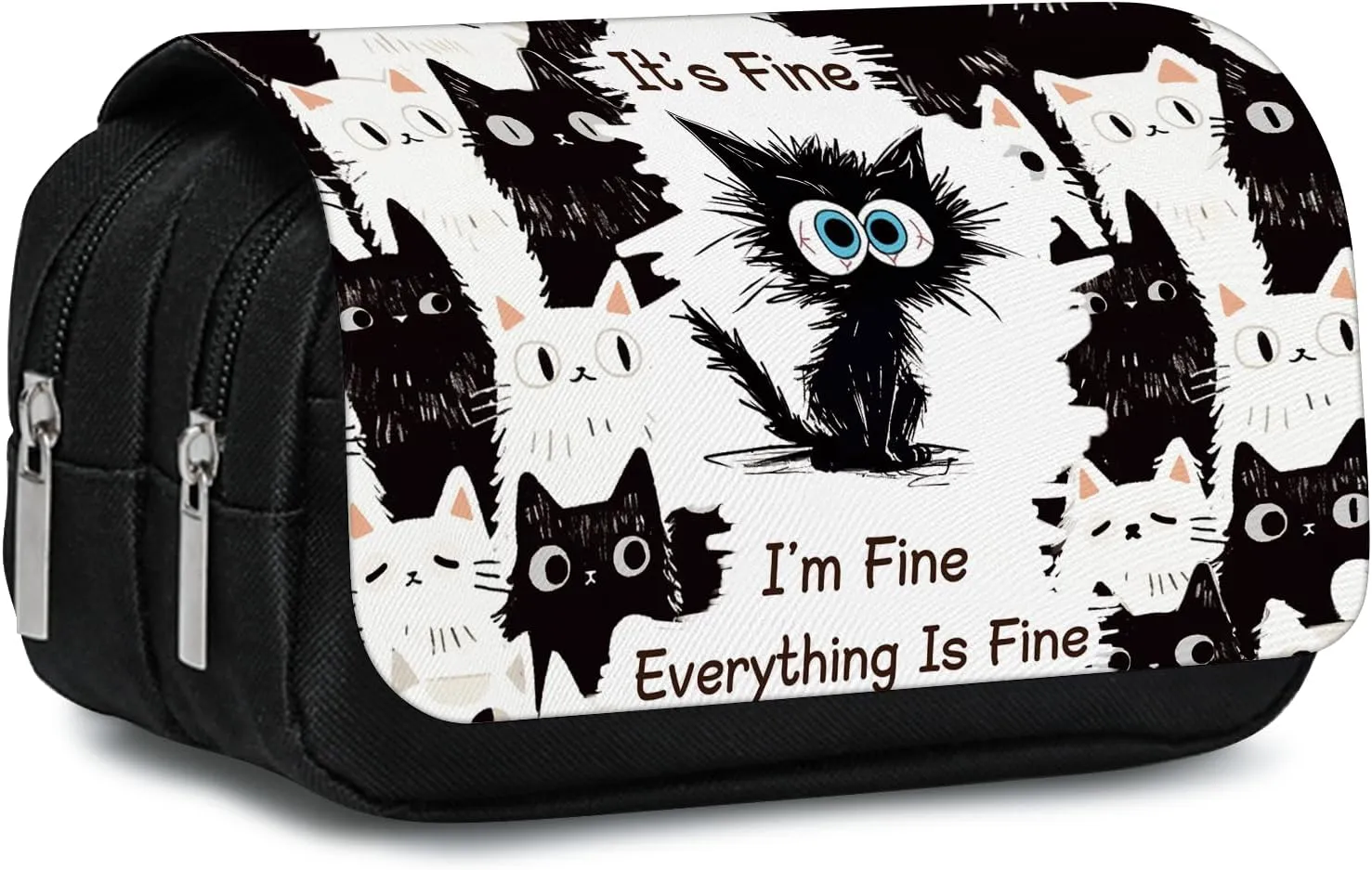 Cat Large Capacity Pencil Case, Black Cats Pencil Pouch for Teens Students- Flip Top Pen Bag with Zipper, Aesthetic Compartments Stationery Pencils Box Organizer for School Travel Office
