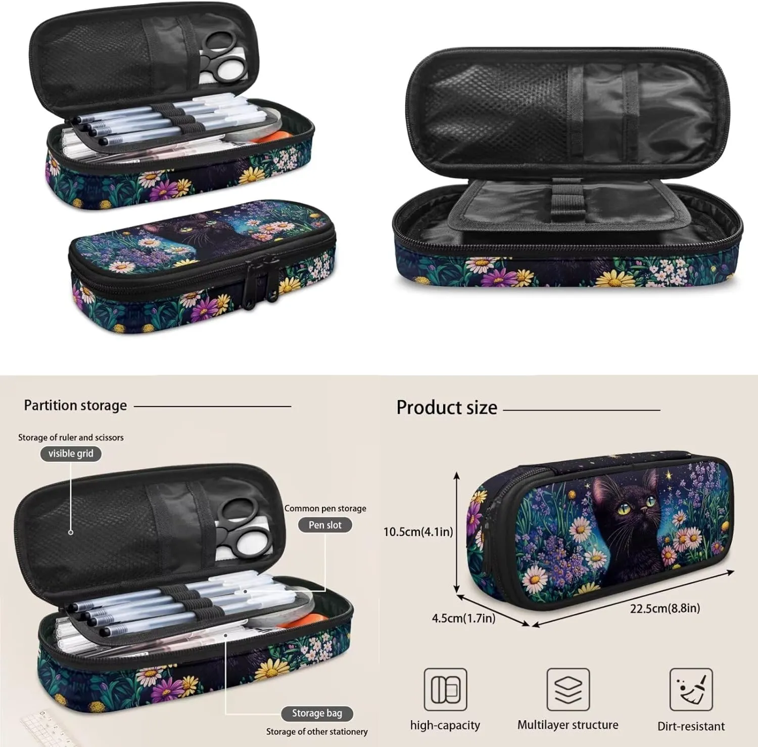 Cat Print Elementary School Backpack for Girls Book Bag Thick Multifunctinal Cup Cover Pencil Case Great for Campus Life Travel and Outdoor Activity Applicable Back Packs