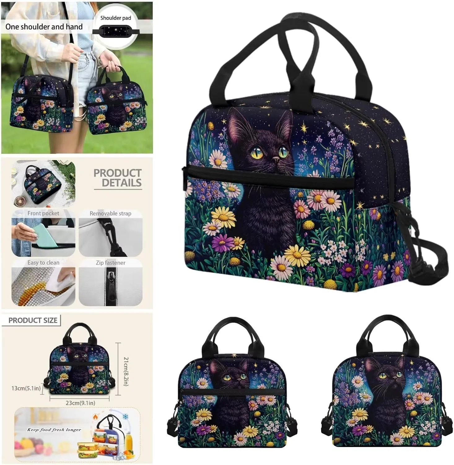 Cat Print Elementary School Backpack for Girls Book Bag Thick Multifunctinal Cup Cover Pencil Case Great for Campus Life Travel and Outdoor Activity Applicable Back Packs