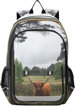 Cattle Meadow Gray Kids Backpack Elementary Middle School BookBag Travel Bag for Boys Girls Kids Teens 17.7 Inch