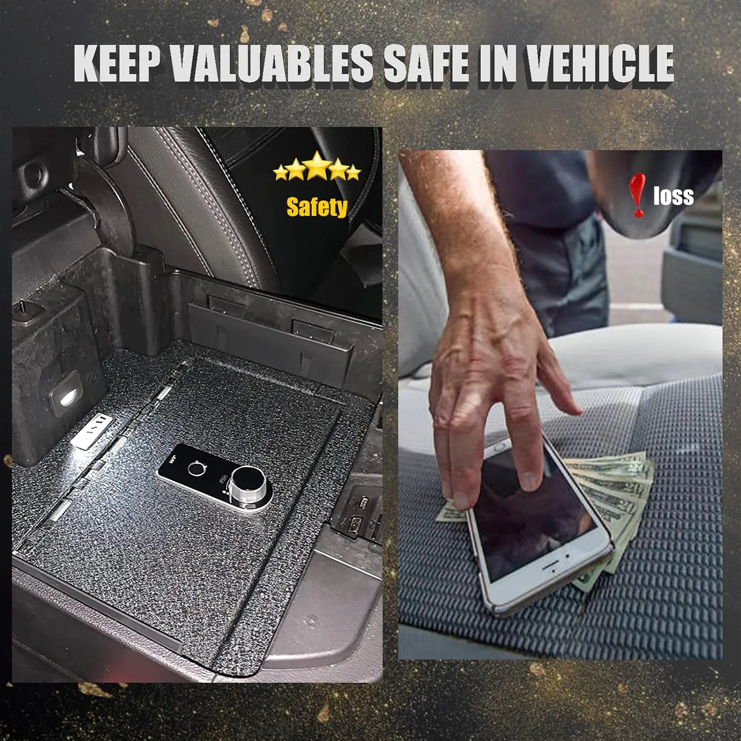 Center Console Safe Gun Safe, WASAI Console Gun Vault Lock box Compatible with RAM 1500/2500/3500 LARAMIE/BIGHORN/POWERWAGON 2019-2025, NOT FIT Cup Holder with Cover, Fingerprint Lock with Backup Key.