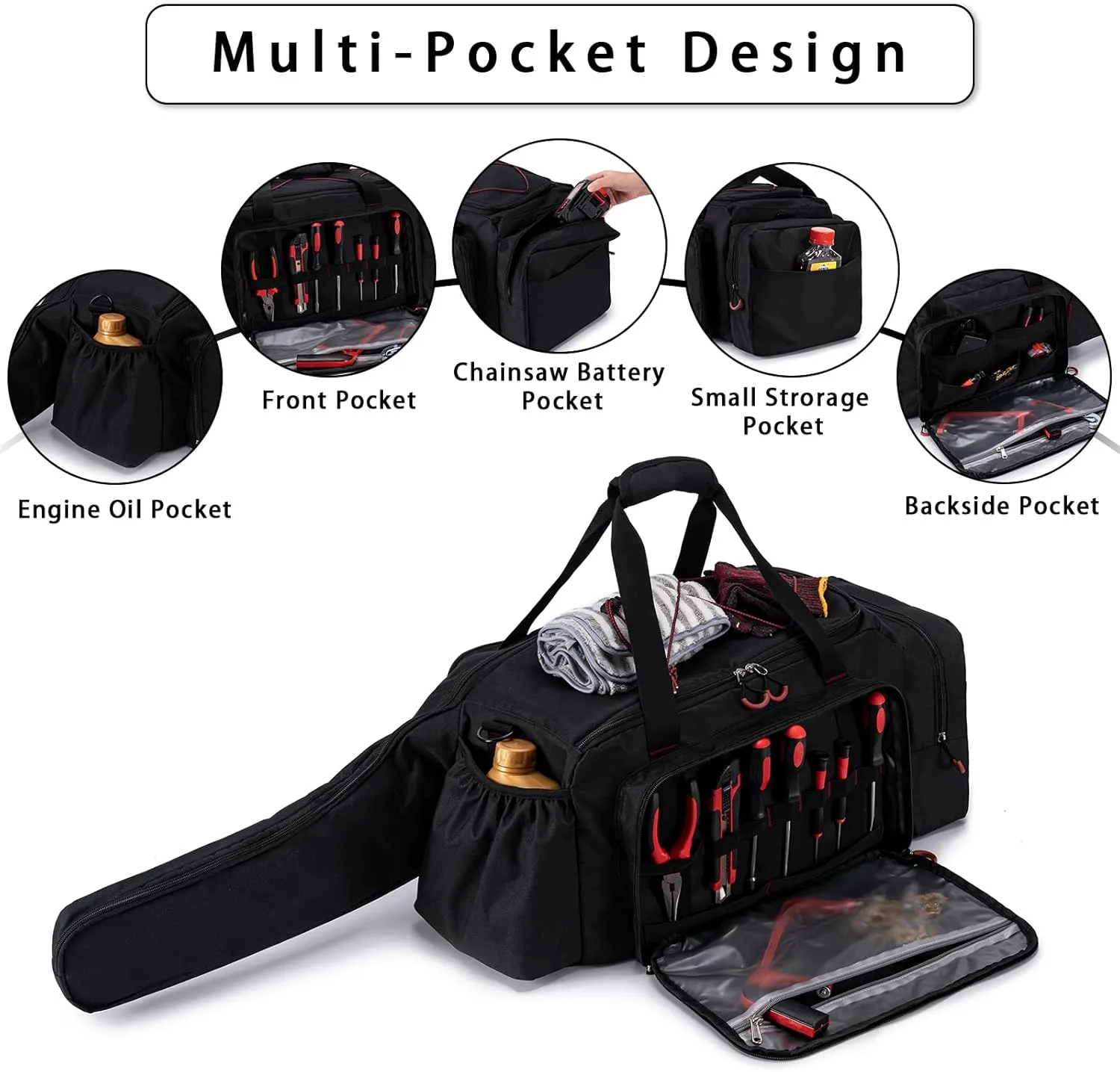 Chainsaw Case, Durable Chainsaw Bag Compatible with Greenworks, EGO Power , Dewalt 14''/16''/18'' Cordless Chainsaw & Accessories, Black
