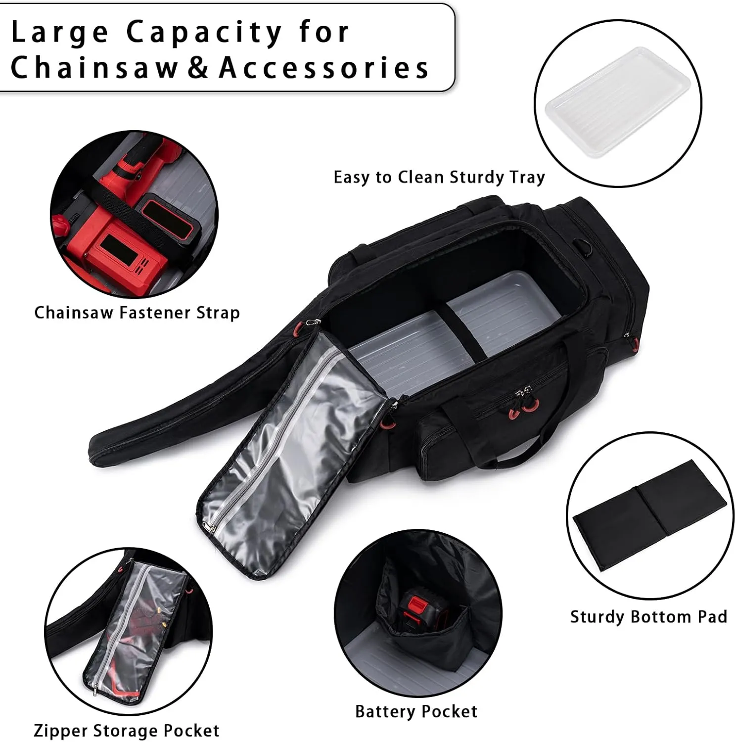 Chainsaw Case, Durable Chainsaw Bag Compatible with Greenworks, EGO Power , Dewalt 14''/16''/18'' Cordless Chainsaw & Accessories, Black