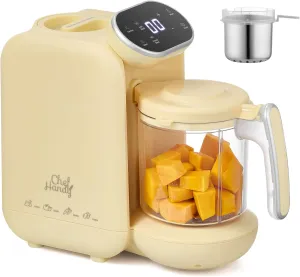 Chefhandy Baby Food Maker, 5 in 1 Baby Food Processor with Stainless Steel Steaming Basket, Baby Puree Maker with Steamer, Blender,Bottle Warmer Function,Auto Cooking & Grinding,Touchscreen (Yellow)