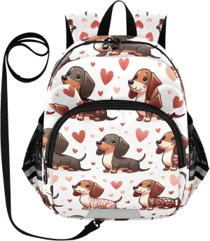 CHIFIGNO Toddler Girl Backpack with Leash, Cute Dogs Red Hears Kids Backpacks Small Travel Book Bag for Preschool Kindergarten Elementary