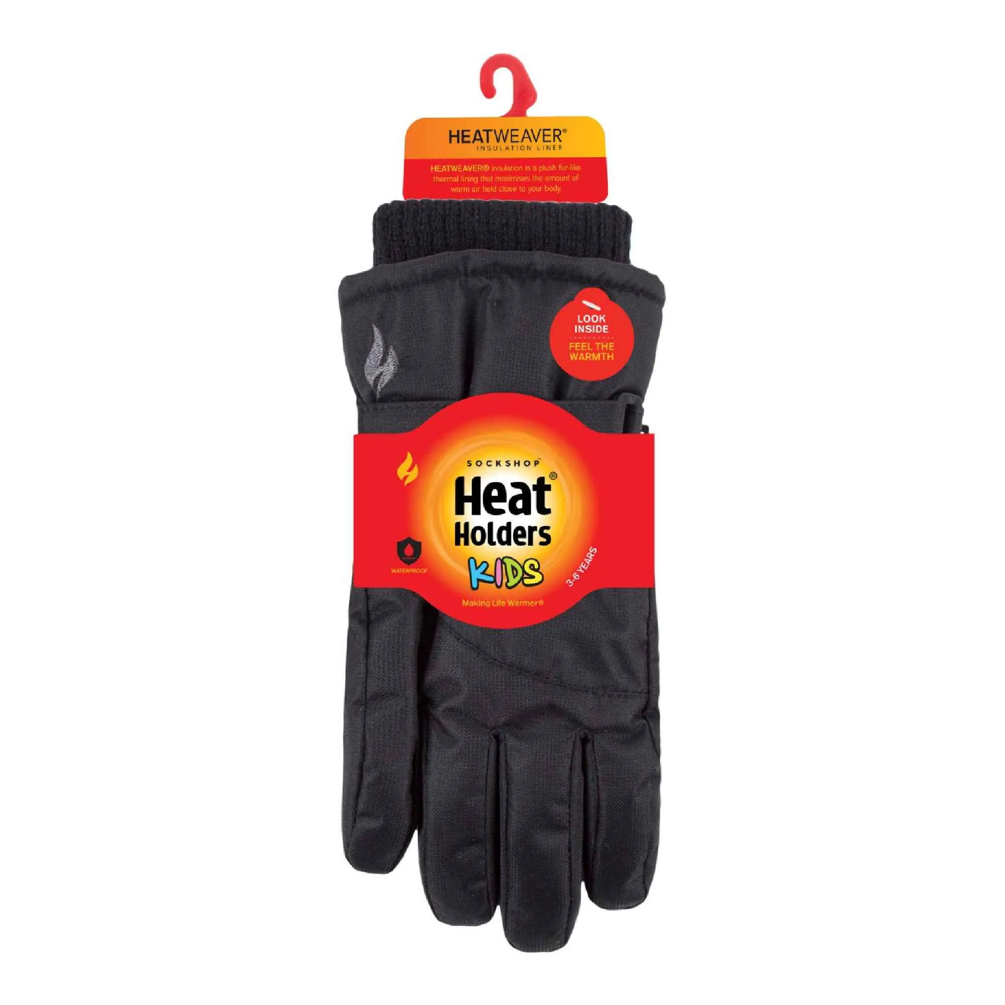 Childrens Black Winter Fleece Lined Waterproof Thermal Snow Ski Gloves