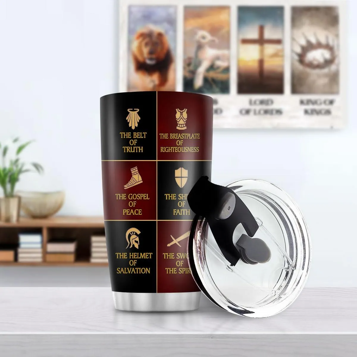 Christian Gifts for Men, Women - Fathers Day, Pastor Appreciation Religious Gift For Men - Christian Coffee Mug - Armor Of God Stainless Steel Tumbler (Armor Of God, 20OZ)