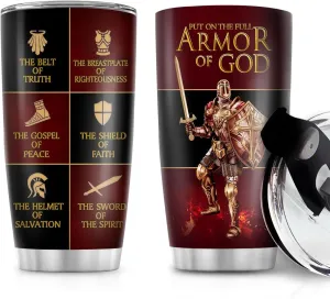 Christian Gifts for Men, Women - Fathers Day, Pastor Appreciation Religious Gift For Men - Christian Coffee Mug - Armor Of God Stainless Steel Tumbler (Armor Of God, 20OZ)