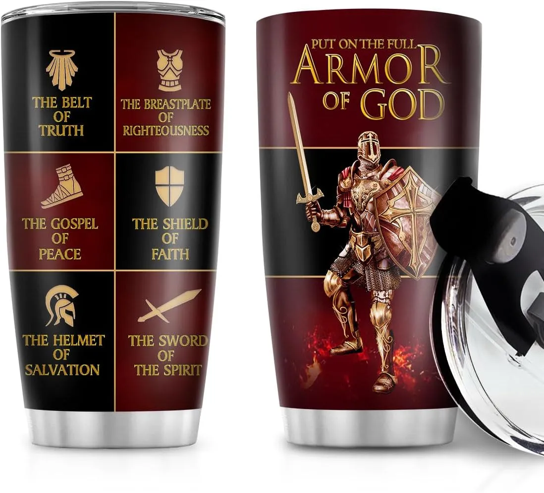 Christian Gifts for Men, Women - Fathers Day, Pastor Appreciation Religious Gift For Men - Christian Coffee Mug - Armor Of God Stainless Steel Tumbler (Armor Of God, 20OZ)