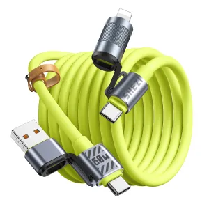 [Chubby Silicone] 4-in-1 USB C to Lightning Cable,5FT 60W Charging Cord Fast Charging&Data Transfer,CarPlay& Android Auto,Multi Charger Cord Combo Lightning/Type C/USB A Port for iPhone Samsung i-Pad