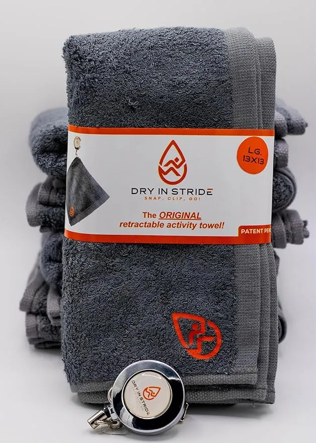 Clippable & Retractable Towels are Perfect for Exercise, Golf, Hiking, Automotive, Fishing, Sports, Yard Work & More (Dark Grey, 13x13 inch (Large))