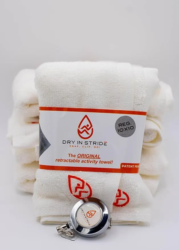 Clippable & Retractable Towels are Perfect for Exercise, Golf, Hiking, Automotive, Fishing, Sports, Yard Work & More (White, 10x10 inch (Regular))