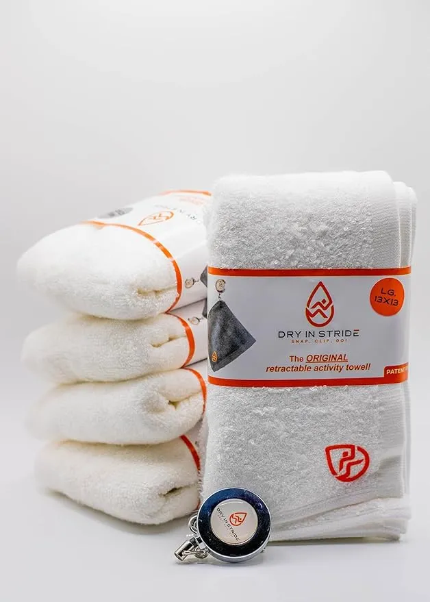 Clippable & Retractable Towels are Perfect for Exercise, Golf, Hiking, Automotive, Fishing, Sports, Yard Work & More (White, 13x13 inch (Large))