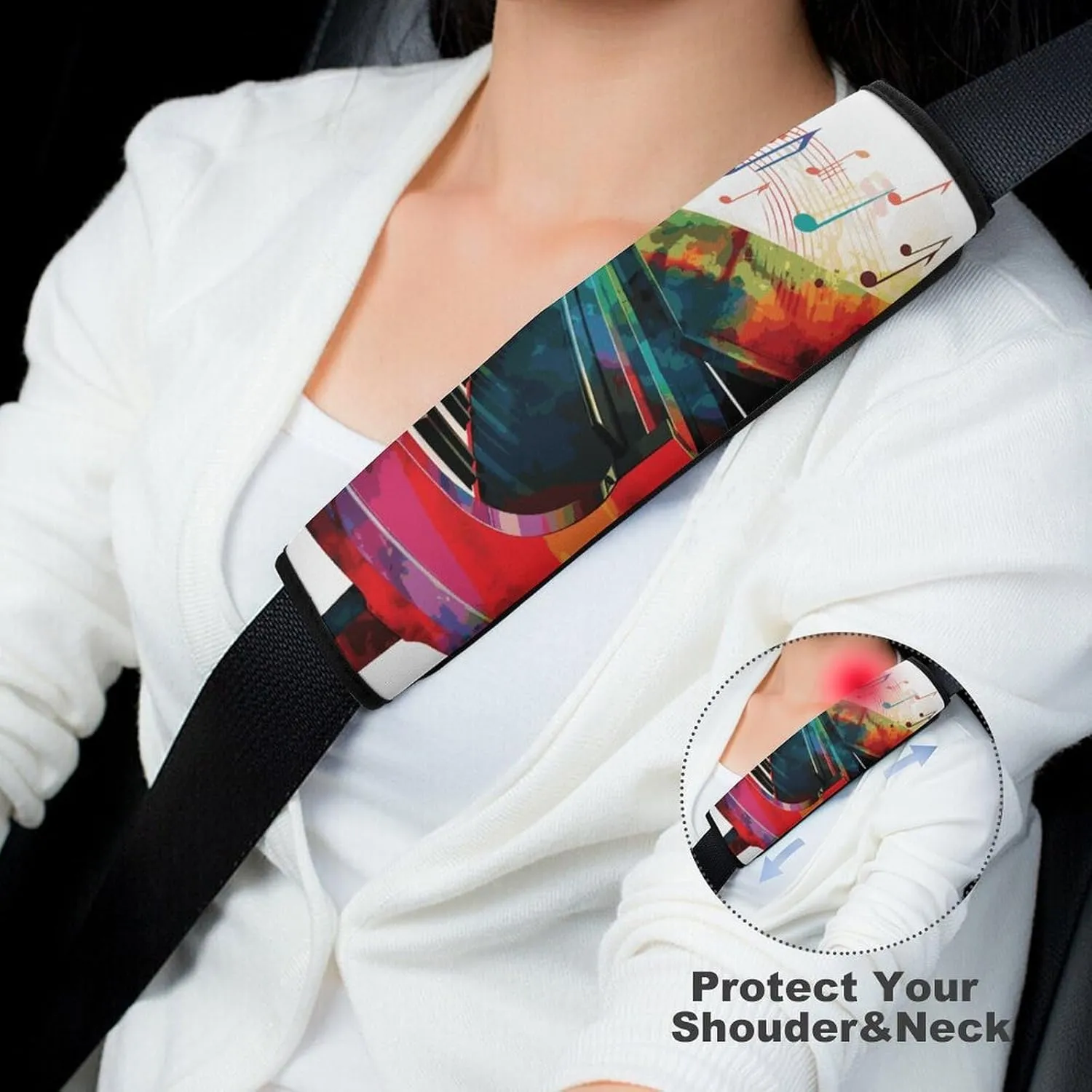 Colorful Piano Keyboard Music Auto Seat Belt Cover 1PCS Universal Car Seat Belt Shoulder Protector Pad, Protect Your Shoulders and Neck for Car Seat Belt, Shoulder Bag, Backpack