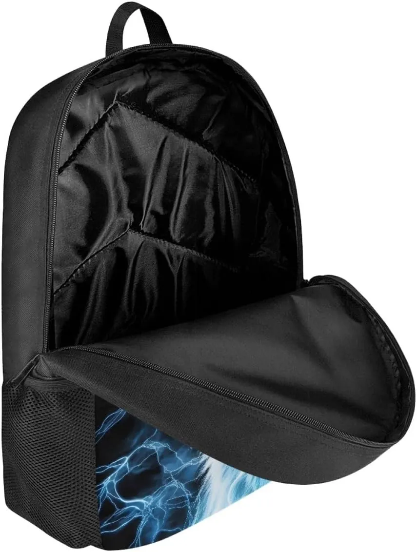 Cool Fire Ice Wolf Printed School Backpacks for Boys Girls Casual Lightweight Daypack Bookbag Travel Knapsack,Blue Lightning Wolf