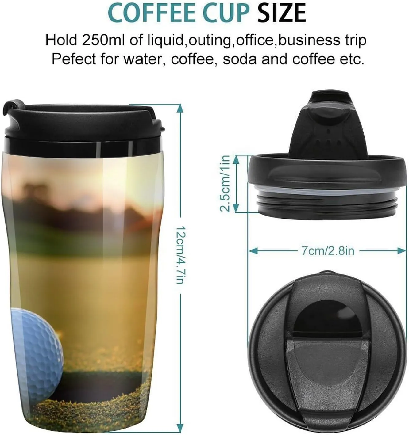 Cool Golf Ball Coffee Mug with Lid Portable Tumbler Water Bottle for Travel Business 250ml