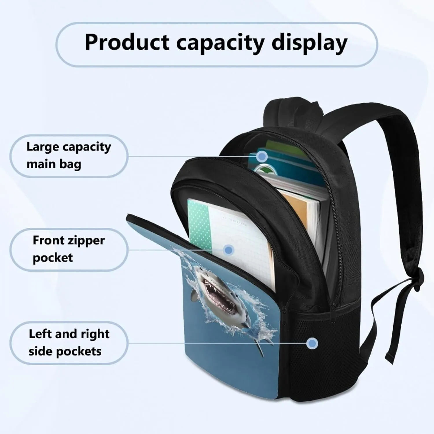 Cool Shark Boys School Bag for Age 5-12 Years Kids Backpack for Elementary Children Multifunctional Bookbag for Girls Toddler Niñas Adorable Book Bag for School Supplies