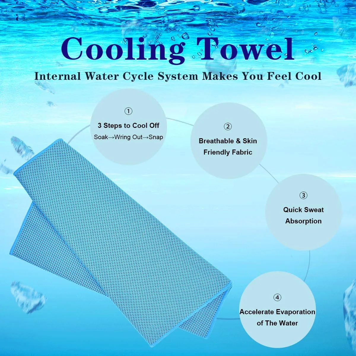 Cooling Towel,Vofler [4 Pack] Cool Towels Microfiber Chilly Ice Cold Head Band Bandana Neck Wrap (40"x 12") for Athlete Men Women Youth Kids Dogs Yoga Outdoor Golf Running Hiking Sports Camping Travel