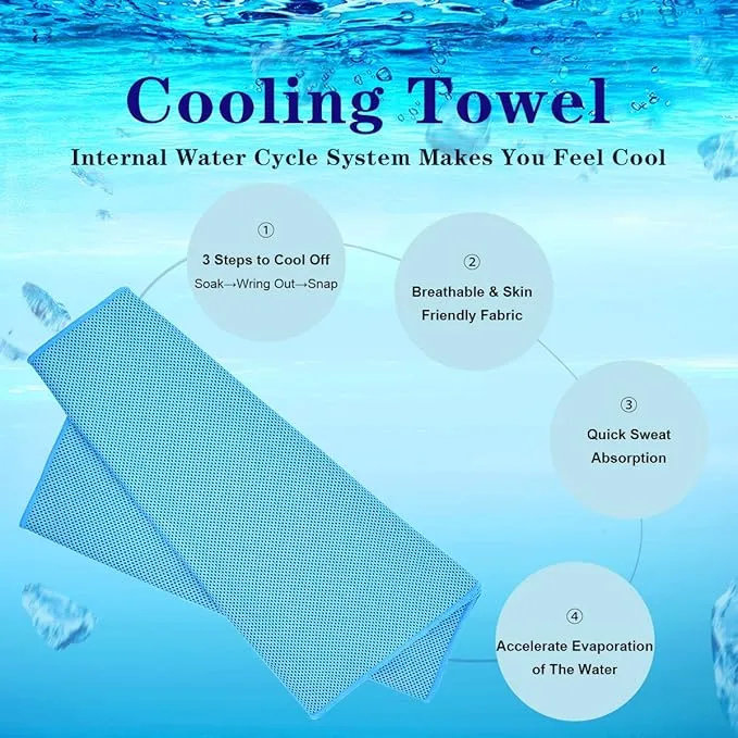 Cooling Towel,Vofler [6 Pack] Cool Towels Microfiber Chilly Ice Cold Head Band Bandana Neck Wrap (40"x 12") for Athlete Men Women Youth Kids Dogs Yoga Outdoor Golf Running Hiking Sports Camping Travel