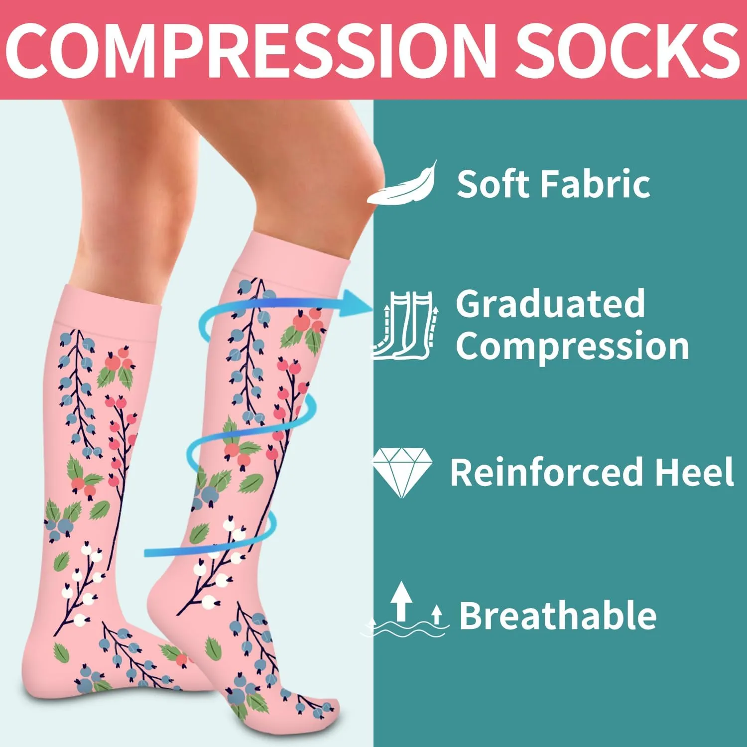 COOLOVER Compression Socks for Women and Men - Best for Circulation, Running, Athletic, Recover, Nurse, Travel